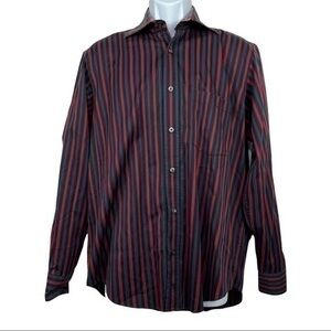Bugatchi Vomo Men Casual Shirt Red Striped Sz M